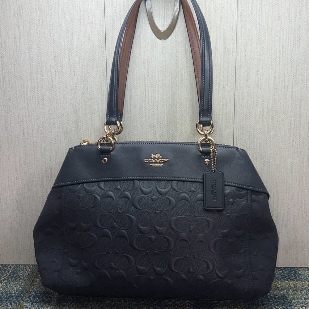 Coach Womens Navy Blue Leather  Double Handle Shoulder Handbag Purse